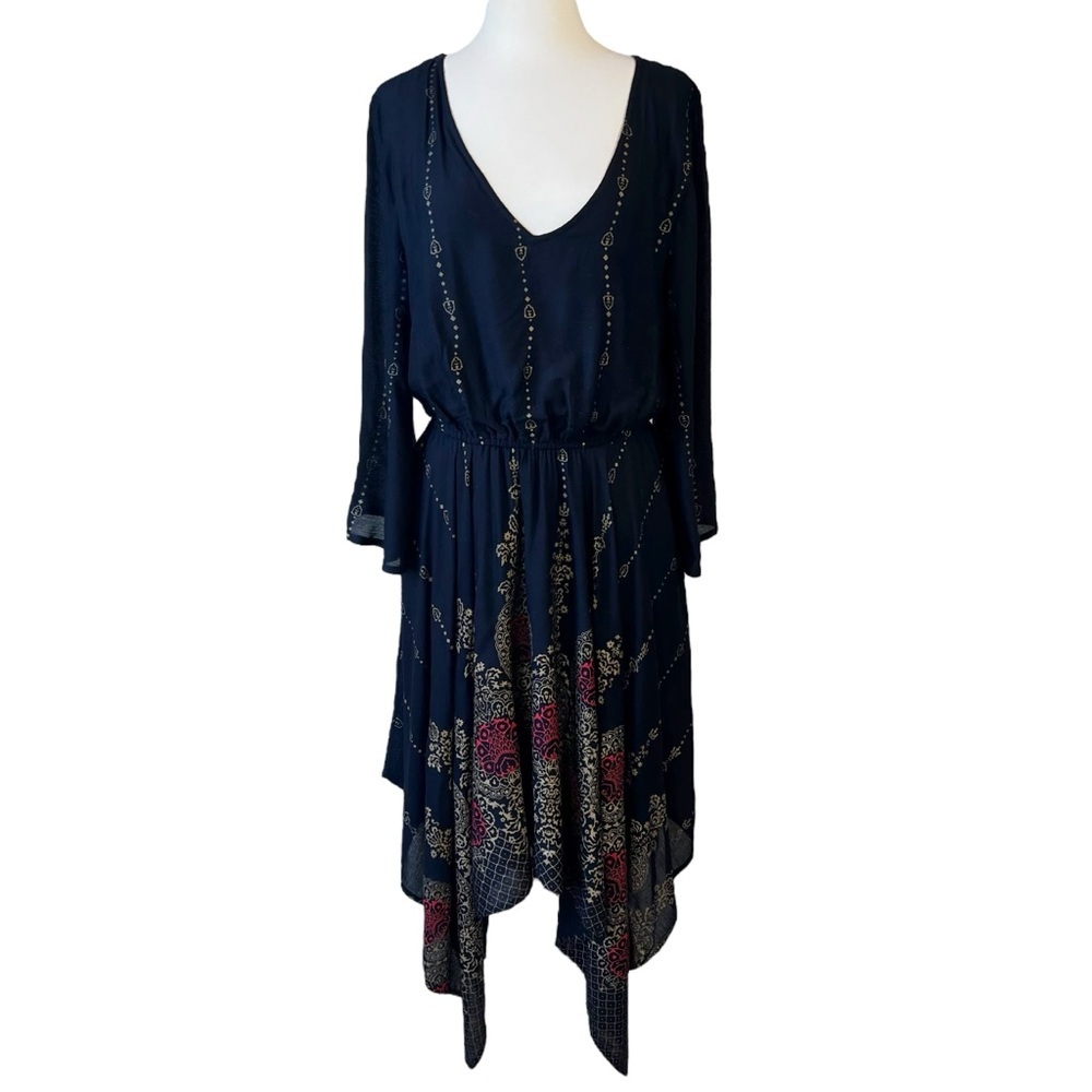 Lapogee Boho Asymmetrical Shark Tooth Hemline Maxi Dress